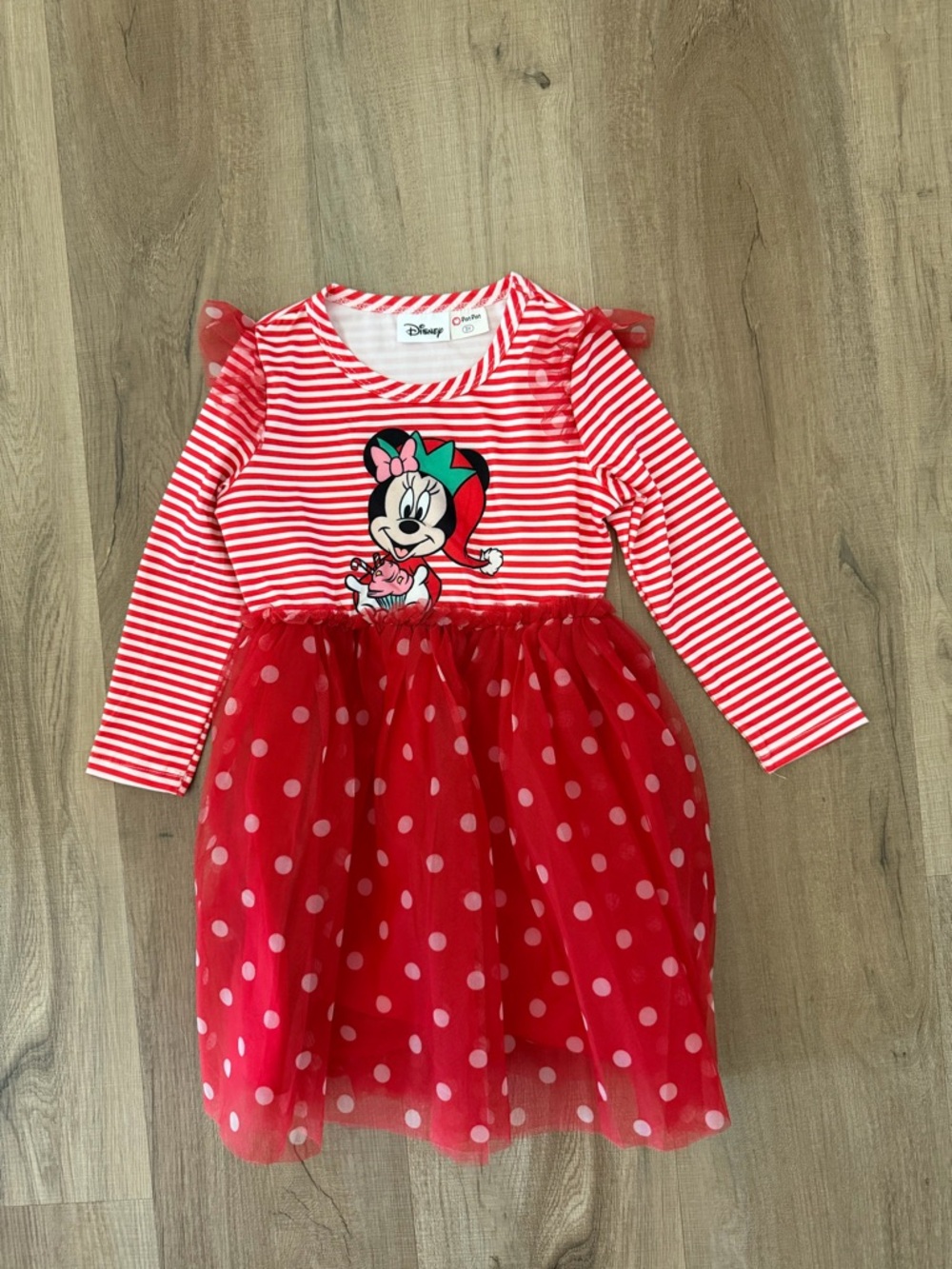 Pat Pat Disney Red & White Minnie Stripe Tulle Dress